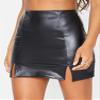 Just Quella Women's Classic High Waist Sexy Slim Mini Pencil Leather Skirts 9043 (Black Faux Leather Split Hem Mini Skirt, M) view 3