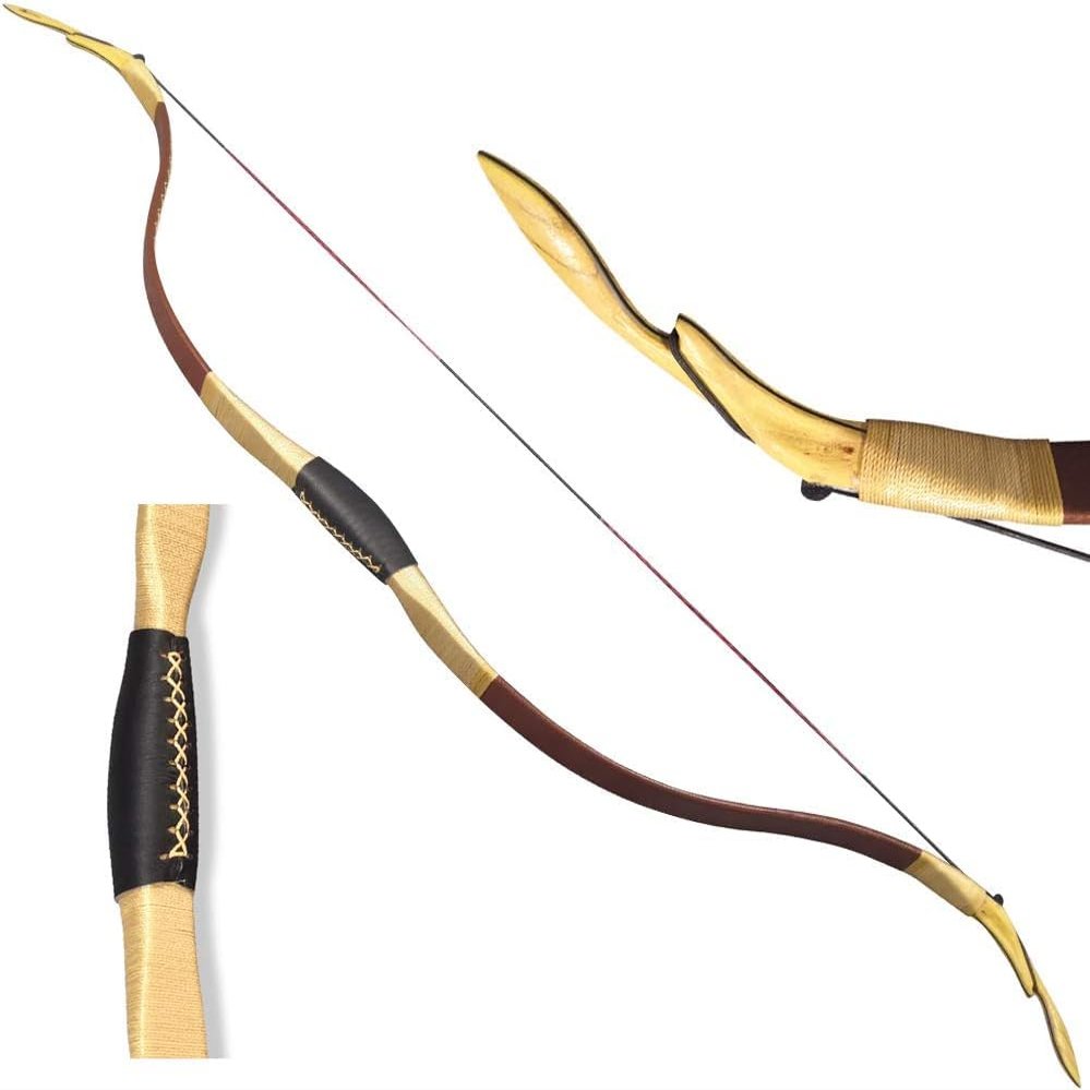 ZSHJGJR Archery Traditional Longbow Handmade 20-40lbs Recurve Bow One-Piece Hunting Bow Horse Bow for Outdoor Shooting Target Practice (Coffee, 20lbs)
