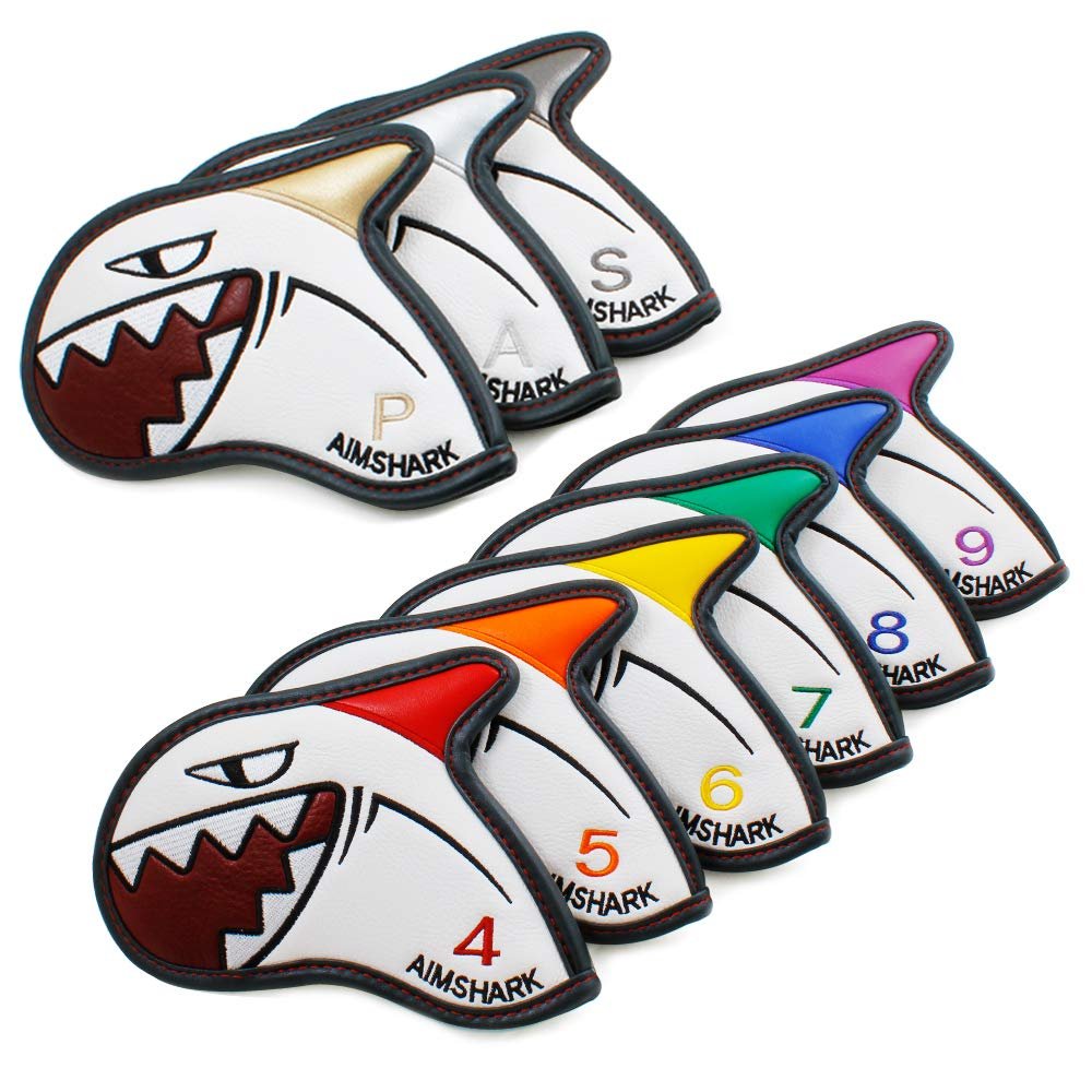 AIMSHARK Coloring Golf Iron Covers/9pcs Set/Golf Head Covers (White Set)