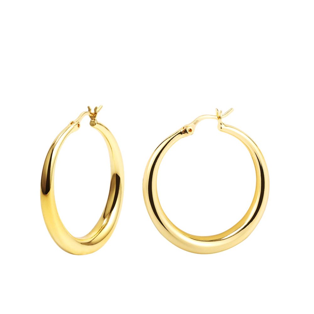 14K Gold Plated 925 Sterling Silver Hoop Earrings for Women Gilrs Hypoallergenic Lightweight Moon Shaped Hoop Earrings