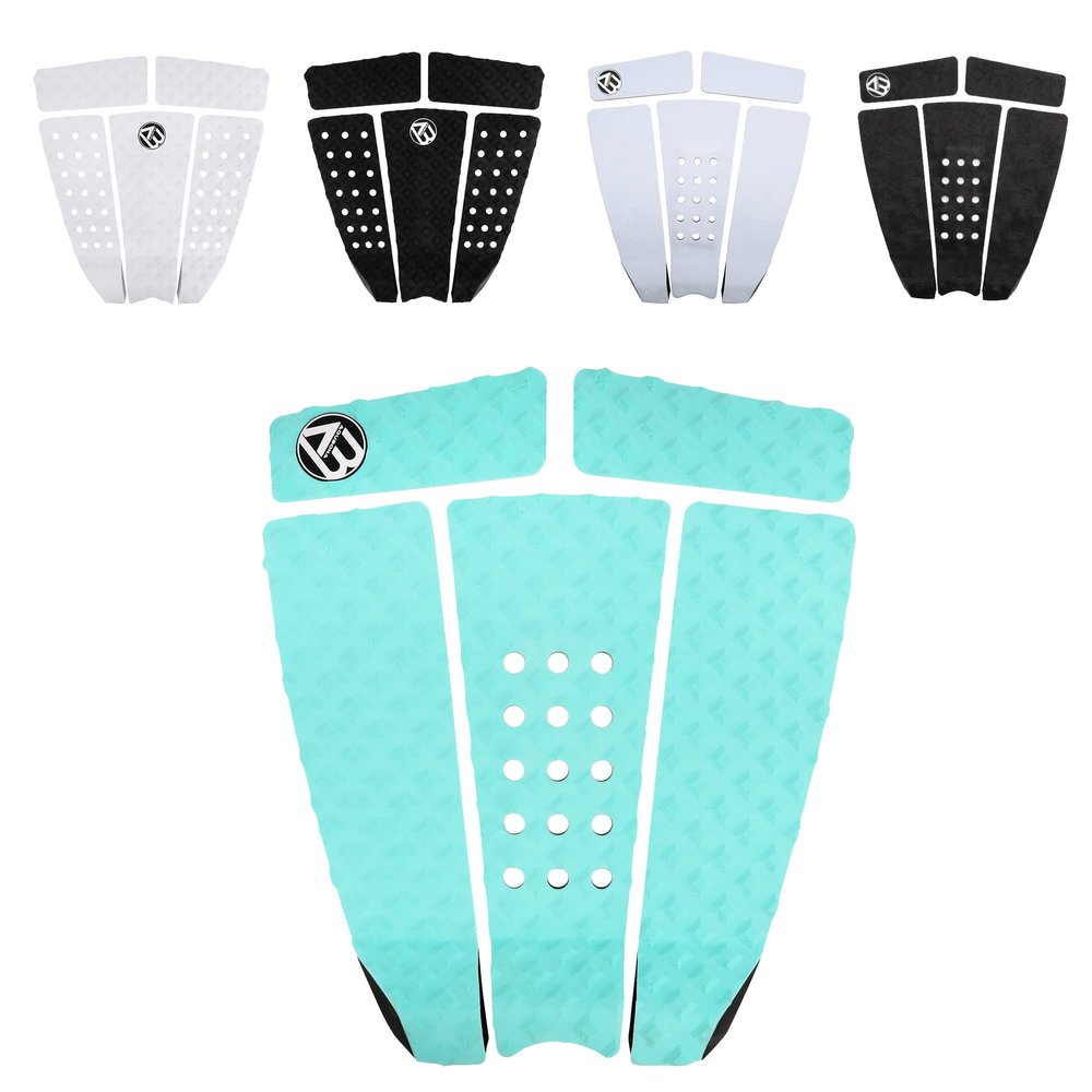 5 Piece EVA Surfboard Deck Traction Pads with Kicker for Stomp Skimboards, Surf Boards, Funboard, Fish Board/Aqua Blue Black White