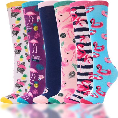 ANTSANG Kids Girls Knee High Socks Long Boot Crazy Silly Fun Gift Cute Tall Animal Socks for Child 6 Pairs Stocking Stuffers Gifts for 10 Year Old Girls Birthday Gifts Ideas (Flamingo)