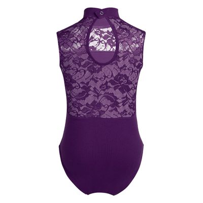 Hansber Kids Girls Ballet Dacne Gymnastics Leotard Turtleneck Sleeveless Lace Back Unitard Jumpsuit Purple 11-12