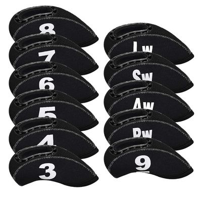 BIG TEETH Golf Iron Head Covers 11Pcs Neoprene Golf Club Protector Flexible with Window and Number Tag Multi Color (All Black)