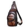 Le'aokuu Men Outdoor Casual Travel Hiking Tea Crossbody Chest Sling Bag Rig One Shoulder Strap Bag Backpack Men Leather (E 8013 Size Coffee) view 1