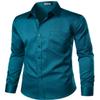 ZEROYAA Men's Urban Stylish Casual Business Slim Fit Long Sleeve Button Up Dress Shirt with Pocket ZLCL29 Teal Small view 2