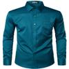 ZEROYAA Men's Urban Stylish Casual Business Slim Fit Long Sleeve Button Up Dress Shirt with Pocket ZLCL29 Teal Small view 4