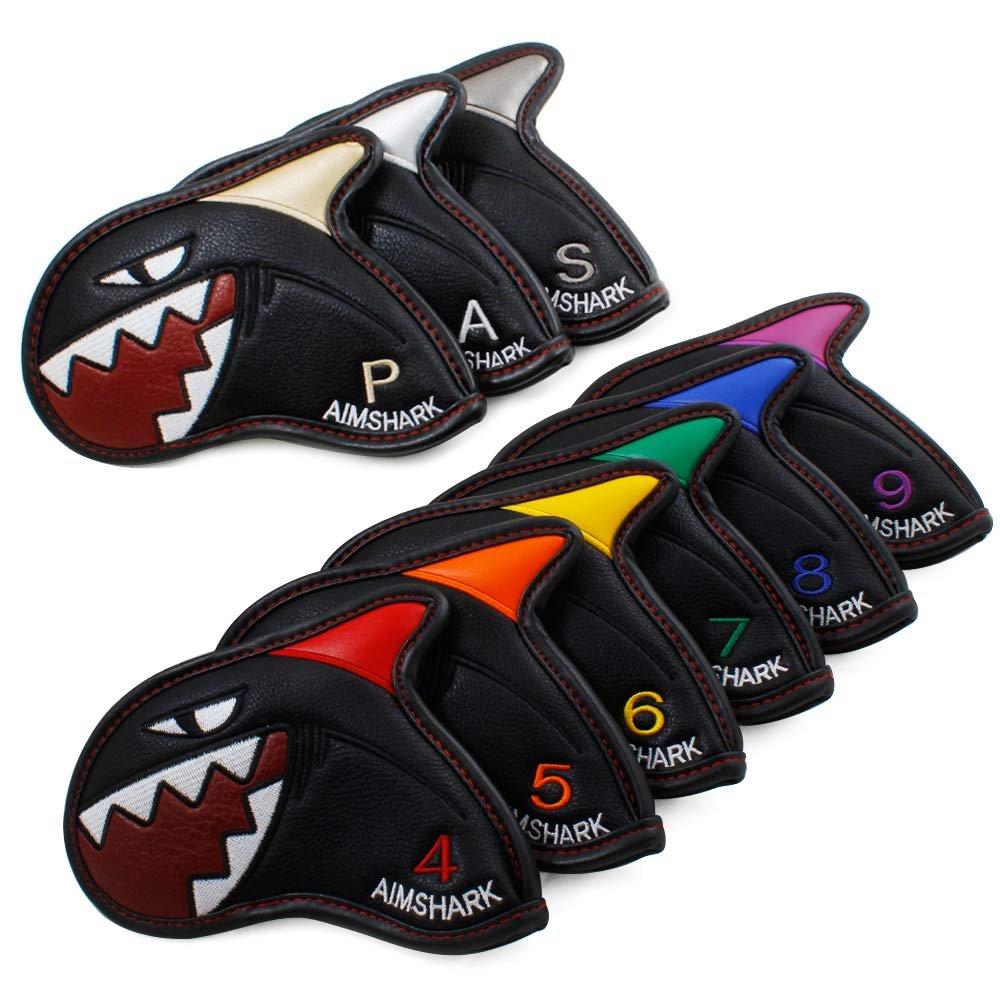 AIMSHARK Coloring Golf Iron Covers/9pcs Set/Golf Head Covers (Black Set)