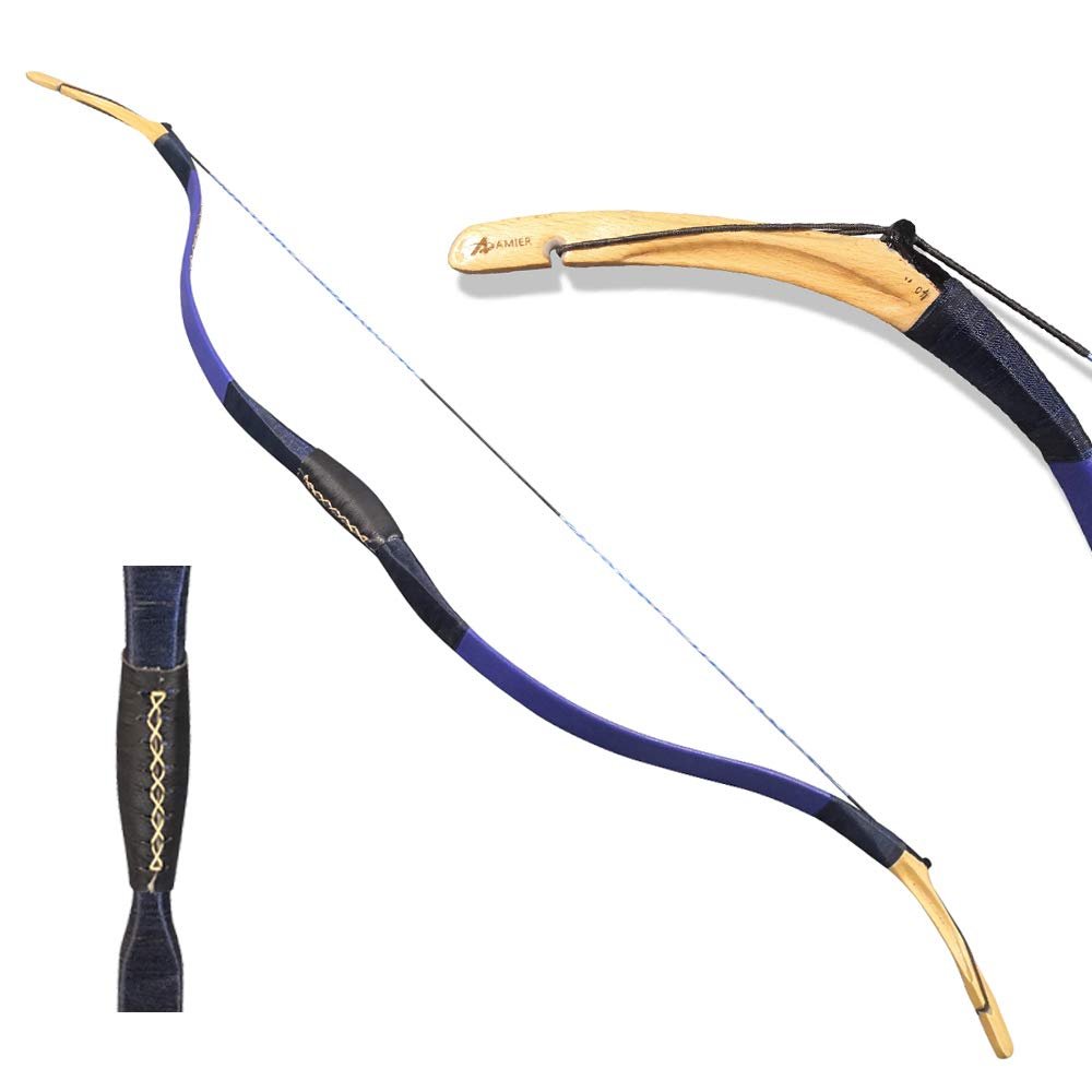 ZSHJGJR Archery Traditional Longbow Handmade 20-40lbs Recurve Bow One-Piece Hunting Bow Horse Bow for Outdoor Shooting Target Practice (Blue, 35lbs)