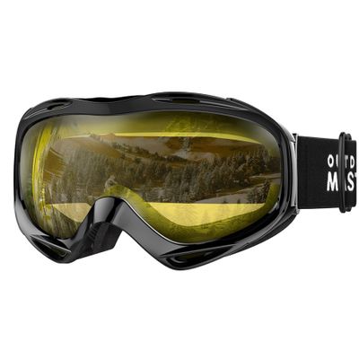 OutdoorMaster OTG Ski Goggles - Over Glasses Ski/Snowboard Goggles for Men, Women & Youth - 100% UV Protection (Black Frame + VLT 84% Yellow Lens)