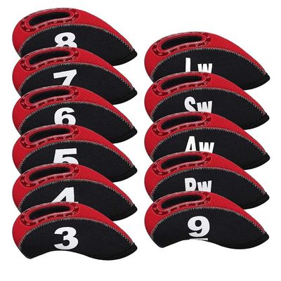 BIG TEETH Golf Iron Head Covers 11Pcs Neoprene Golf Club Protector Flexible with Window and Number Tag Multi Color (Red)