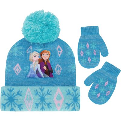 Disney Girls Toddler Winter Hat And Mittens Set Ages 2-4 Or Frozen 2 Elsa & Anna Hat And Kids Gloves Set For Ages 4-7