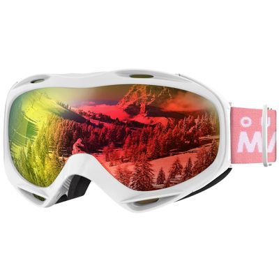 OutdoorMaster OTG Ski Goggles - Over Glasses Ski/Snowboard Goggles for Men, Women & Youth - 100% UV Protection (White Frame + Vlt 45% Purple Lens with Full Revo Red)