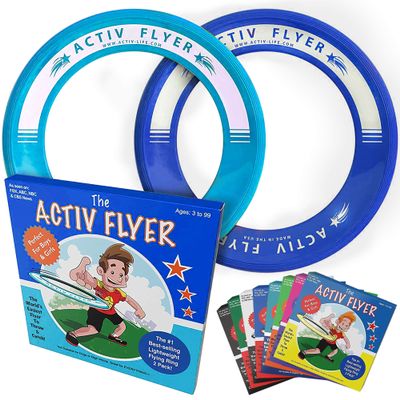 Activ Life 2 Pack Flying Rings for Kids, Fun Beach Toys, Gifts for Boys & Girls Aged 3-14, Cool Family Outdoor Games, Play at Playground, Easter Basket Fillers Birthday Presents, Cyan/Blue