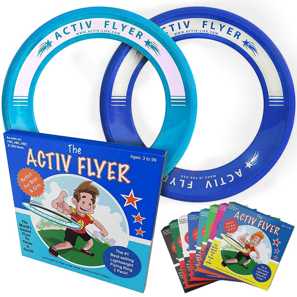 Activ Life 2 Pack Flying Rings for Kids, Fun Beach Toys, Gifts for Boys & Girls Aged 3-14, Cool Family Outdoor Games, Play at Playground, Easter Basket Fillers Birthday Presents, Cyan/Blue