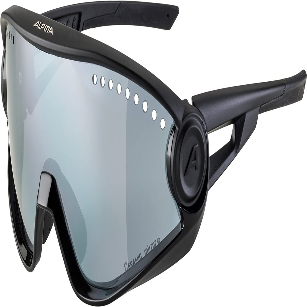 ALPINA Mirrored, 100% UV Protection Sport Sunglasses For Men & Women, Cycling/Running, Removeable Side Protection, 5W1NG, all black matt, one size