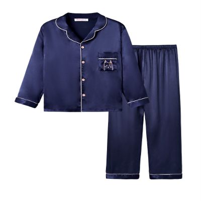 Topgal Cat Pajamas for Girls  Satin Silky Button Up Cute Coat Style Pyjama Size 8 Navy