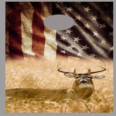 Lets Print Big Deer Aged American Waving Flag Cornhole Board Decal Wrap