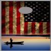 Lets Print Big Aged American Flag Boat on Lake Fishing Corn Hole Board Decal Wrap view 1