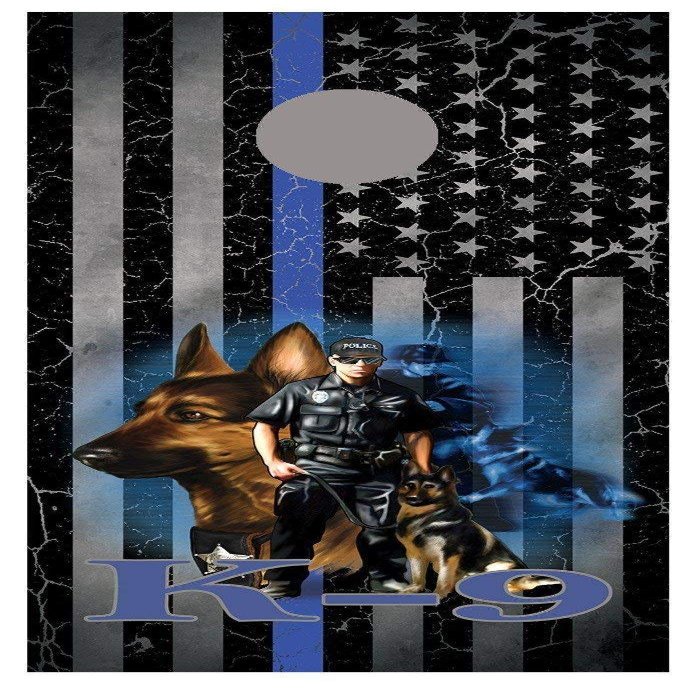 Lets Print Big K9 Thin Blue Line Cracked American Flag Corn Hole Decal Wrap