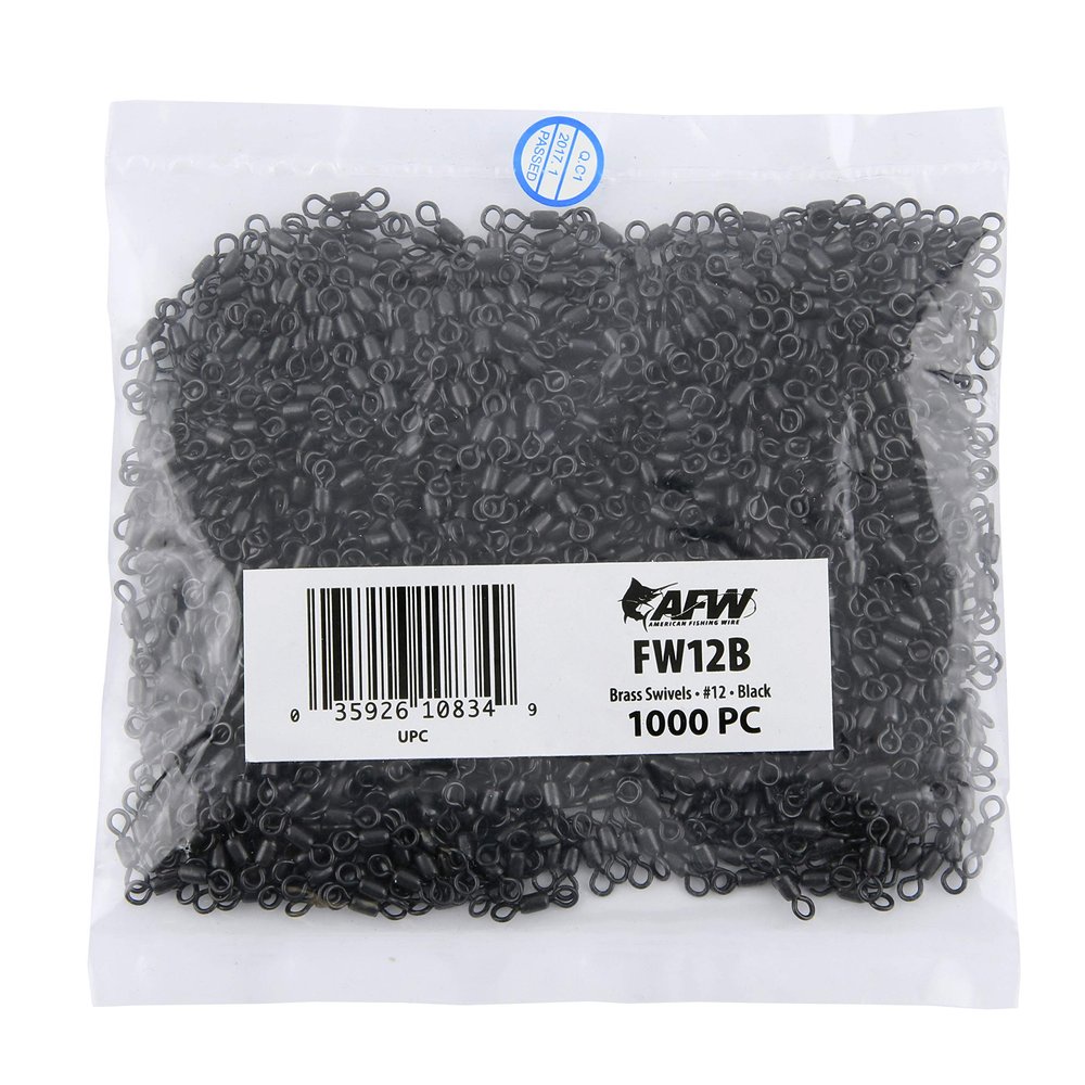 Brass Crane Swivels, Size #12, 15 lb (7 kg) Test, Black, 1,000 pc