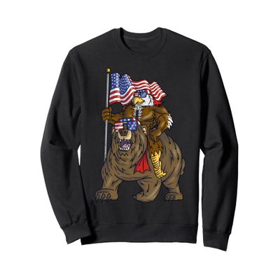 4th of July Boys Proud American Bald Eagle Bear Sweatshirt