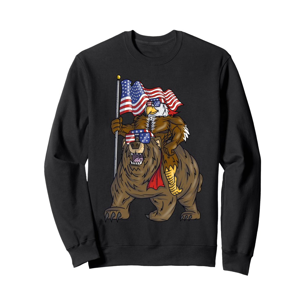 4th of July Boys Proud American Bald Eagle Bear Sweatshirt