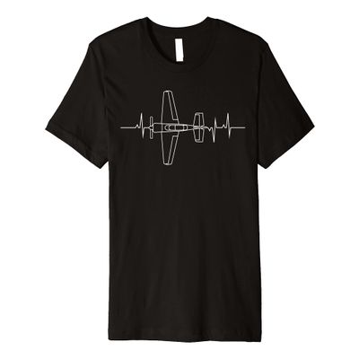 Funny Flying Airplane Aviator Pilot Heartbeat EKG Pulse Rate Premium T-Shirt