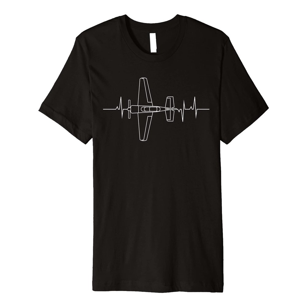 Funny Flying Airplane Aviator Pilot Heartbeat EKG Pulse Rate Premium T-Shirt