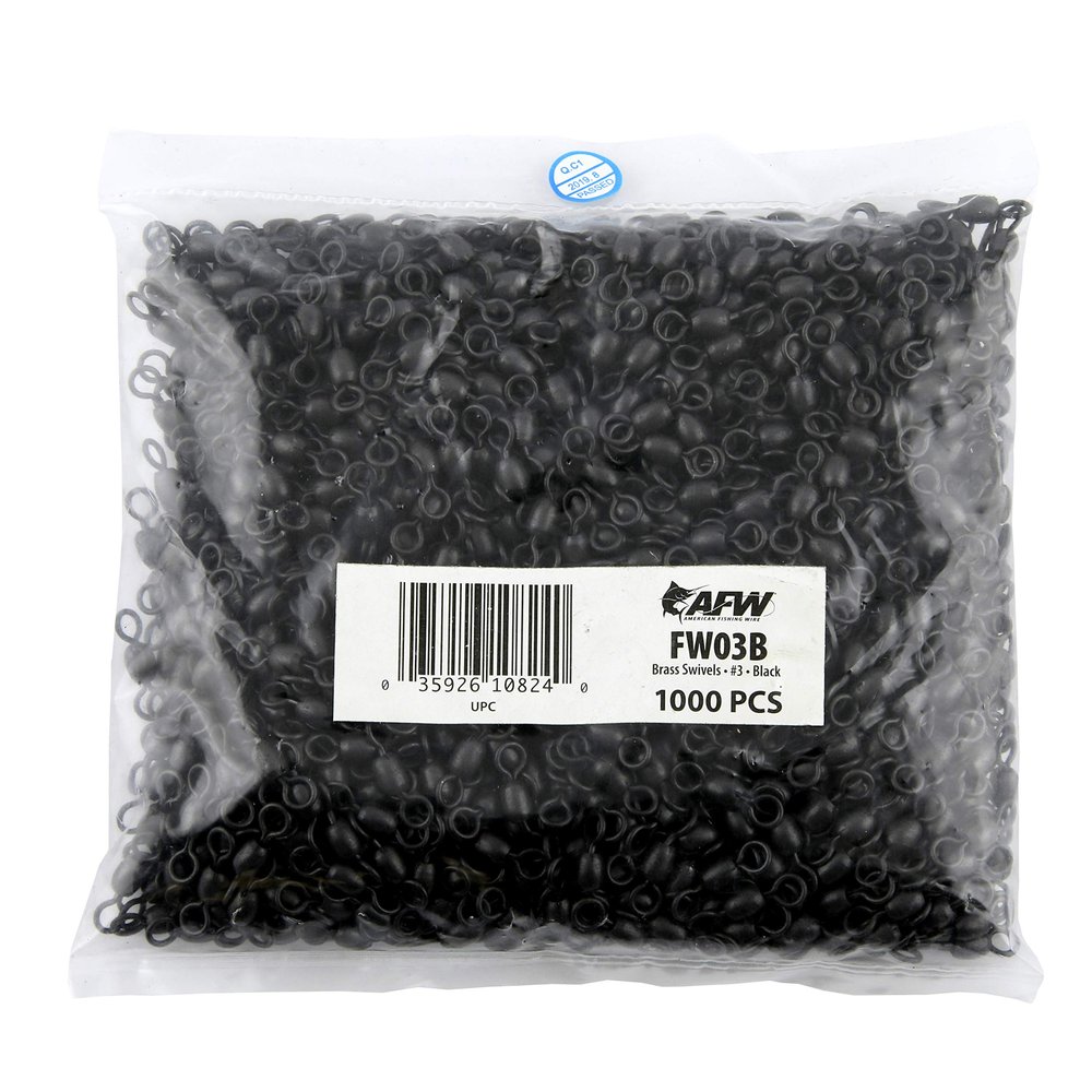 Brass Crane Swivels, Size #3, 100 lb (45 kg) Test, Black, 1,000 pc