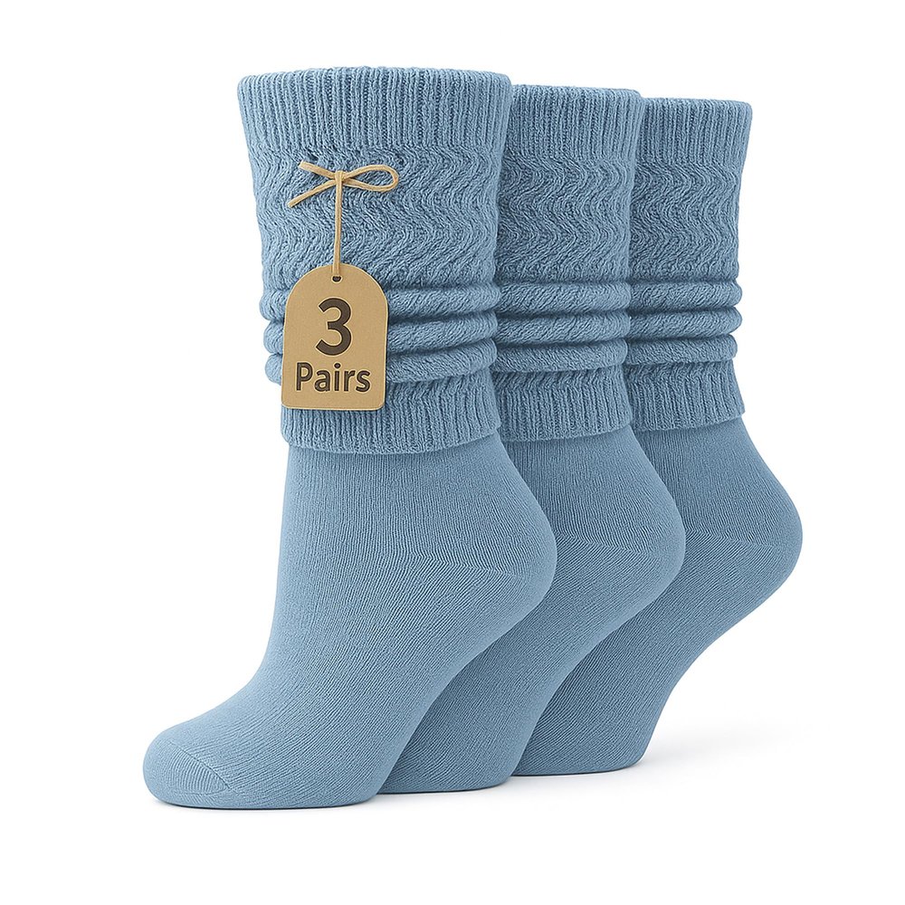 AWS/American Made Lightweight Slouch Socks 3 PAIRS Shoe Size 5-10 (Light Blue)