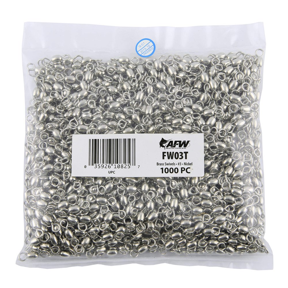 Brass Crane Swivels, Size #3, 100 lb (45 kg) Test, Nickel, 1,000 pc