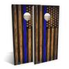 Skip's Garage Charred Police USA Thin Blue Line Cornhole Set - Premium 2x4 (Weather Bags) - Include Case + Hole Lights view 1