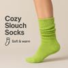 AWS/American Made 6 Pairs Cotton Slouch Knee Socks Shoe Size 5 to 10 (Lemon Green) view 4