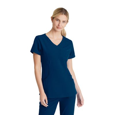BARCO Skechers Vitality Charge Classic Fit Scrub Top for Women  Navy, 3-Pocket Classic V-Neck Shirt w/ 4-Way Stretch  Moisture Wicking, Quick-Shed, Anti-Static  2XL, Regular Fit