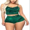 N / D Women Sexy Strappy Babydoll Lingerie Satin Velvet Pajama Set Straps Camisole with Shorts 2 Piece Sleepwear Shorts (Green, L) view 1