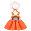 Baby Girls Rainbow Tutu Dress Summer Sleeveless Backless Princess Birthday Party Dresses Toddler Little Girl First Communion Pageant Flower Bowknot Sundress with Straw Hat Outfit Clothes Orange 6-12M view 2