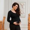 GINKANA Maternity Shirt Long Sleeve Basic Top Ruch Sides Buttons Tshirt for Pregnant,Black,M view 4