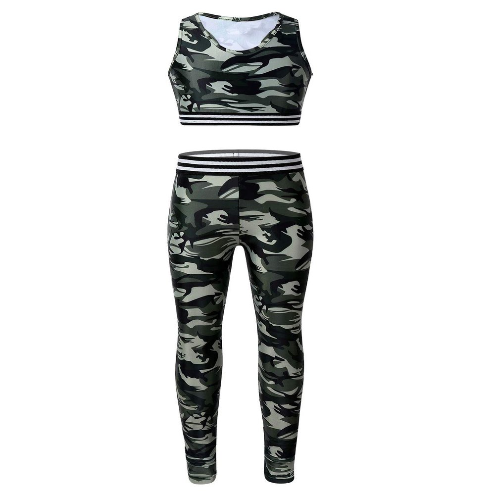 Alvivi Kids Girls Athletic Tracksuits Gym Workout Active Outfits Sleeveless Racer Back Sports Bra Crop Tops with Legging Army_Green 12