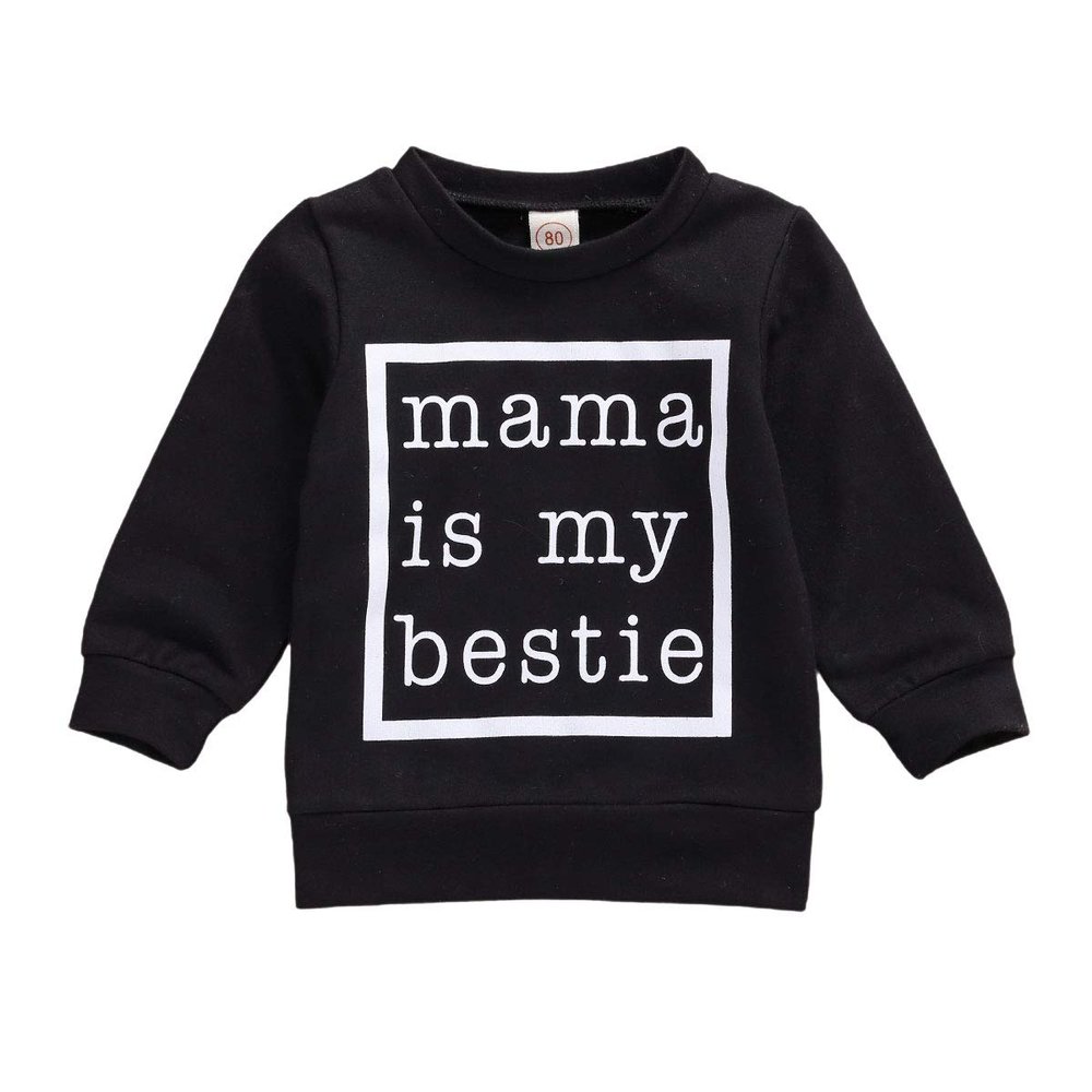 Goelsakurara Toddler Infant Baby Boy Clothes Long Sleeve Top Letter Print Pullover Sweatshirt Blouse Fall Winter Outfit (B-Black,0-6 Months)