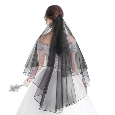 Vintage Black Tulle Cathedral Wedding Veil - Sheer Face Mantilla Headpiece for Bride & Halloween Costume
