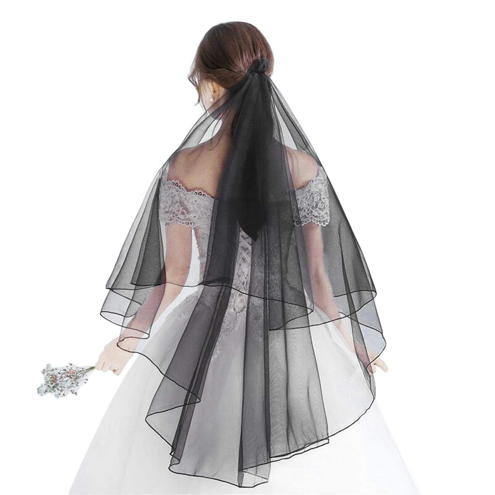 Vintage Black Tulle Cathedral Wedding Veil - Sheer Face Mantilla Headpiece for Bride & Halloween Costume
