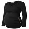 GINKANA Maternity Shirt Long Sleeve Basic Top Ruch Sides Buttons Tshirt for Pregnant,Black,L view 1