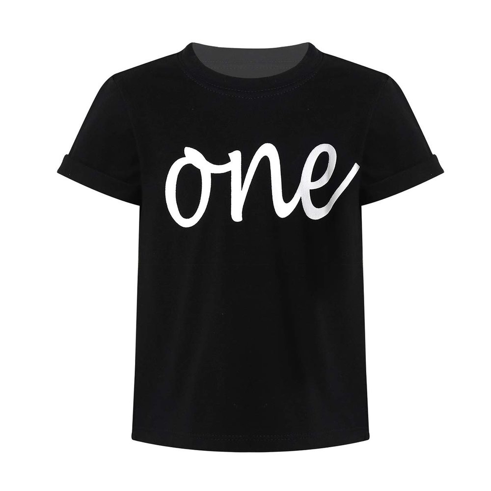 Kaerm Infant Boys One Lettered Printed T Shirts Tops Athletic Active Tee Toddler Birthday Party Wear Black Tee 6-12 Months