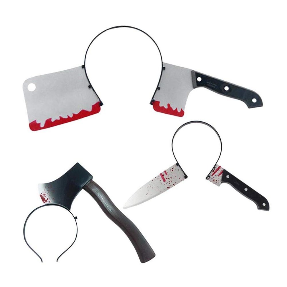 NUOBESTY Knife Headband Halloween Ax through Head Bloody Hatchet Headband Party Creepy Costume Trick Props Hair Hoop Hair Band,3 Pieces