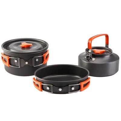Camping Cooking Utensil Set 3pcs Aluminum Alloy Cooker Kettle Outdoor Cookware Set for 2-3 People
