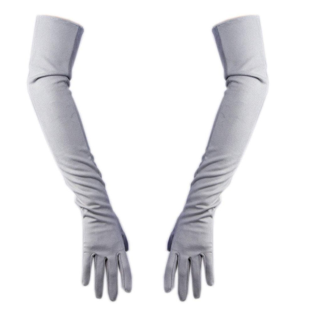 QIN-FE Women Suede Gloves 24inches Long Opera Length Warm for Warm Wedding Evening Party Finger Gloves (light grey)
