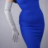 QIN-FE Women Suede Gloves 24inches Long Opera Length Warm for Warm Wedding Evening Party Finger Gloves (light grey) view 3