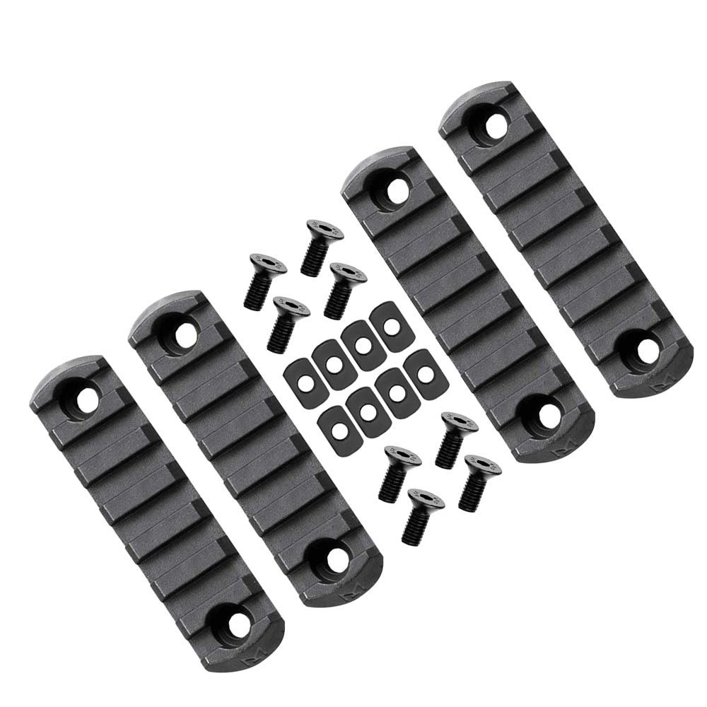 360 Tactical 7 Slots M-LOK Rail Section for M Lok Handguard Seven Slots Rail Picatinny Rail (Set of 4 Pieces- Black)