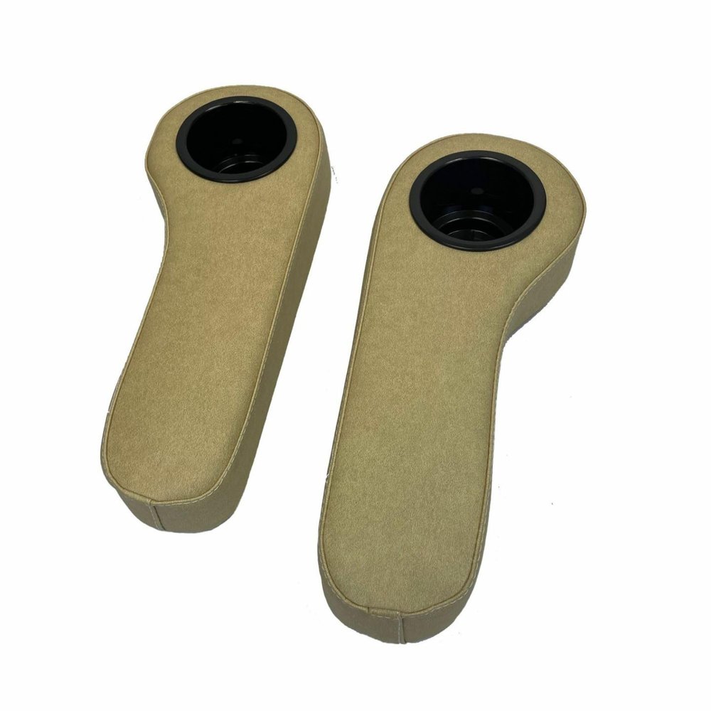 Golf Cart Rear Seat Armrest Cushion with Cup Holder (Set of 2) (Buff (Club Car))
